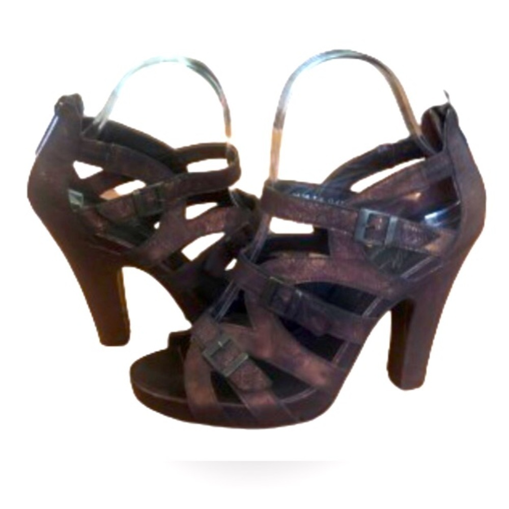 Donald J. Pliner gladiator iridescent red/brnz strppy 4” sandals SZ 6.5 mob wife - Picture 3 of 10